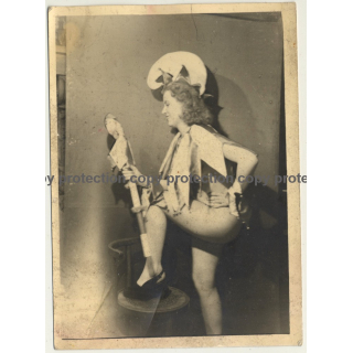 Semi Nude Blonde Female In Carnival Costume *6 / Joker Stick (Vintage Photo ~1930s)