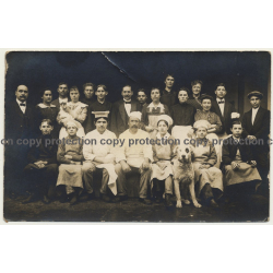 Staff Of French Hotel / Group Photo - Dog - Cooks - Maids (Vintage RPPC 1914)