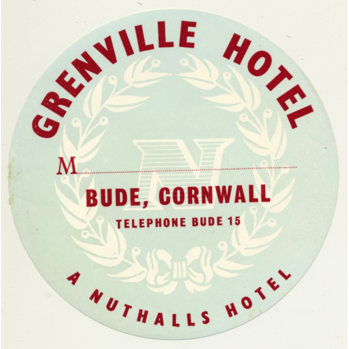 Grenville Hotel - Bude, Cornwall / Great Britain (Vintage Luggage Label)