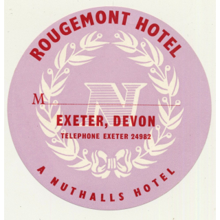 Rougemont Hotel - Exeter, Devon / Great Britain (Vintage Luggage Label)