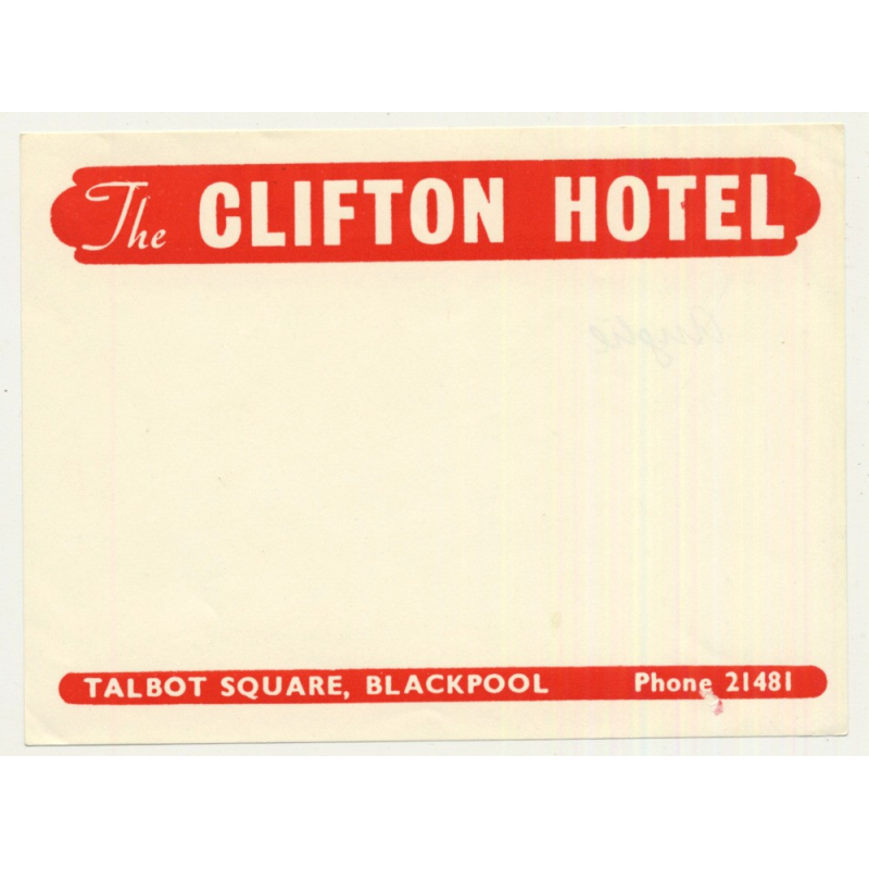 The Clifton Hotel - Blackpool / Great Britain (Vintage Luggage Label)