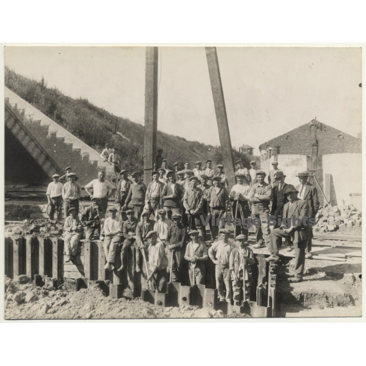 Netherlands: Goup Of Workers - Dike/Canal Construction  (Vintage Photo ~1920s)