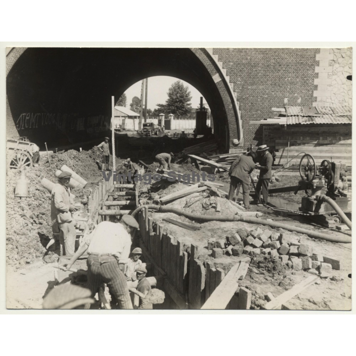 Netherlands: Goup Of Workers - Dike/Canal Construction  (Vintage Photo ~1920s)