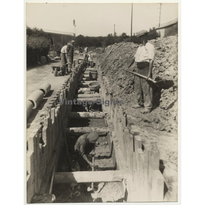 Netherlands: Workers - Sewer Construction - Canal *3 (Vintage Photo ~1920s)