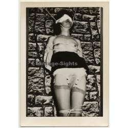 Slim Blindfolded Woman Tied In Dungeon *3 / BDSM (Vintage RPPC Leonar  ~1950s)