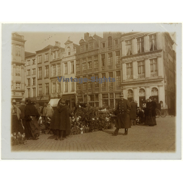 Bruxelles: Grand Place Guild Houses / Market - Police (Vintage Photo ~1900s)