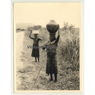 Congo - Belge: Native Female & Kids / Tribal Painting (Vintage Photo ~1950s)