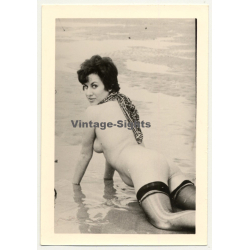 Sweet Blonde Semi Nude Woman In Neglige / Stockings (Vintage Photo B/W 1950s/1960s)