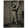 Petite Woman With Latex Face Mask Tied To Rack / BDSM (Vintage Photo  ~1950s/1960s)