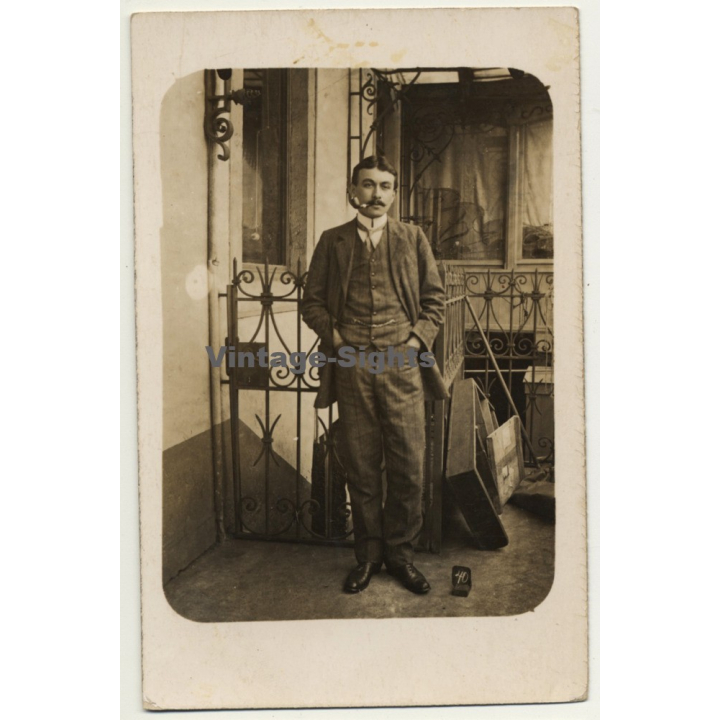 Belgian Dandy Boy Marcel Dandois / Art Nouveau - Pipe (Vintage RPPC ~1910s)