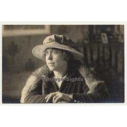Young Woman With Lace Hat & Fur Stola (Vintage RPPC Gevaert ~1910s/1920s)
