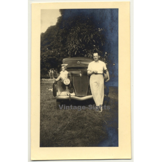 Congo Belge: Family In Front Of Ford 48 Coupe *2 (Vintage RPPC ~1930s)