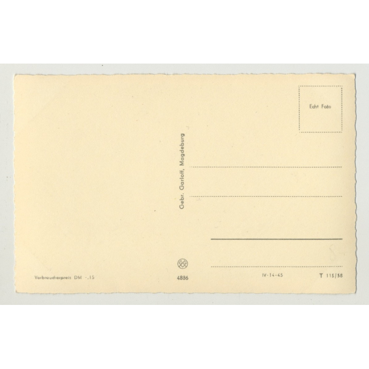 Young Woman On Wood Fence / Pin-Up - Polka Dotted Bikini (Vintage Photo Postcard: GDR 1958)