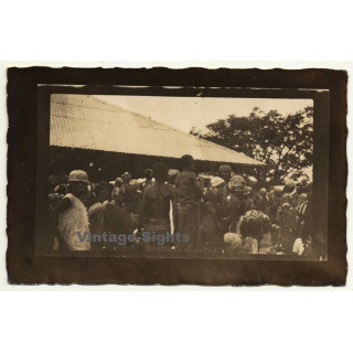 Congo Belge: Tribal Gathering / Headdress (Vintage RPPC Gelatin Silver ~1920s)