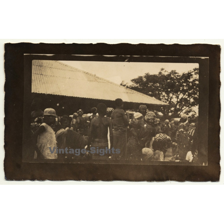 Congo Belge: Tribal Gathering / Headdress (Vintage RPPC Gelatin Silver ~1920s)