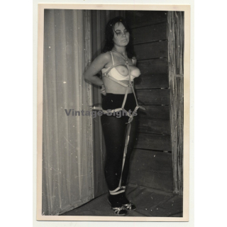 Petite Semi Nude Woman In Bondage *1 / Black Tights - BDSM (Vintage Photo 1964)