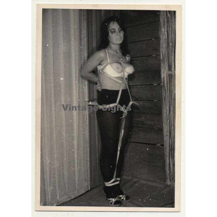 Petite Semi Nude Woman In Bondage *1 / Black Tights - BDSM (Vintage Photo 1964)