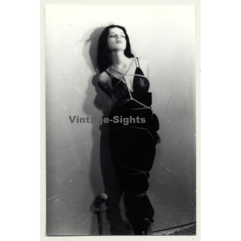 Darkhaired Beauty In Black Dress Tied Up / Bondage - BDSM (Vintage Photo ~1960s)