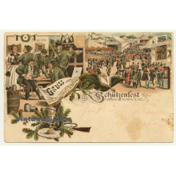 Gruss Vom Schützenfest - Rifle Festival / Burger Bräu (Vintage Postcard Litho 1898)