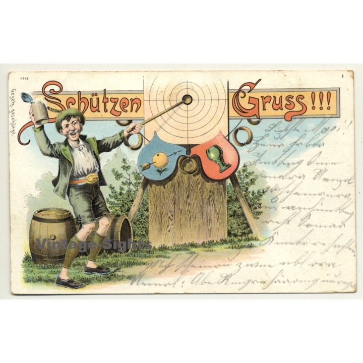 Schützen Gruss / Greeting From Rifleman (Vintage Postcard Litho 1909)