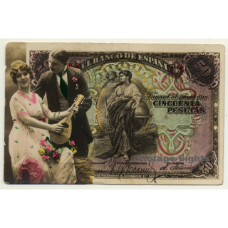 Cincuenta Pesetas - El Banco de España - Billete / Pareja - Mandolina (Vintage RPPC)