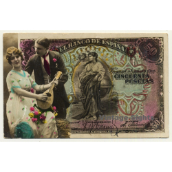 Cincuenta Pesetas - El Banco de España - Billete / Pareja - Mandolina *2 (Vintage RPPC)