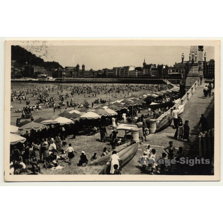 San Sebastian / País Basco: Vista Parcial De La Playa / Beach (Vintage RPPC)