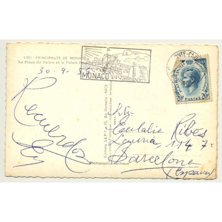 Monaco: Place Du Palais Et Le Palais Princier (Vintage RPPC 1959)