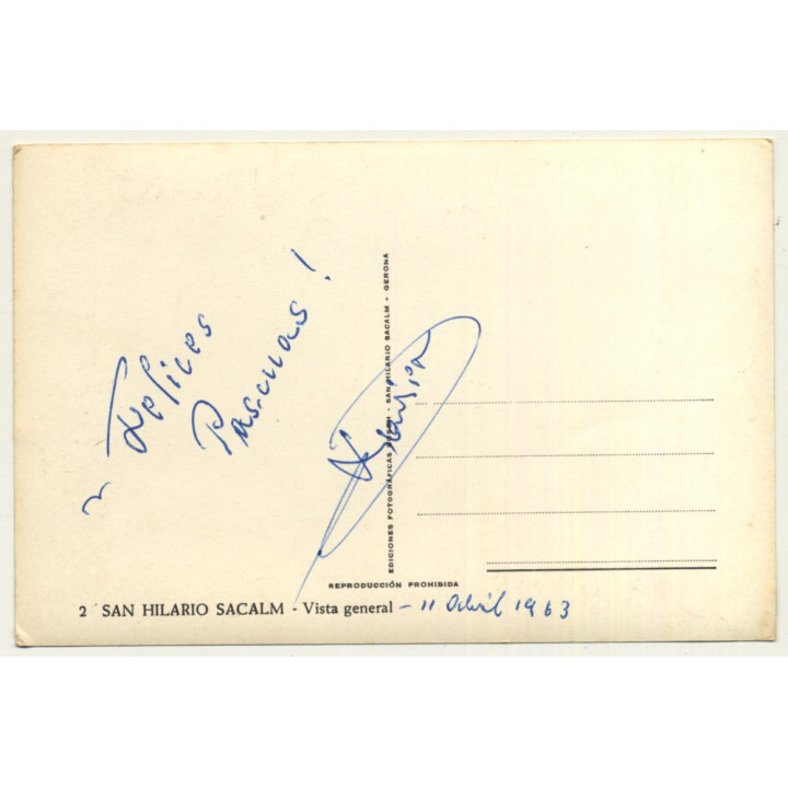 San Hilario Sacalm / Spain: View Over Village  (Vintage RPPC 1963)