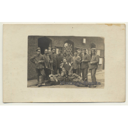 German Soldiers In The Barrack Yard / Accordion  (Vintage RPPC ~ 1910s/1920s)