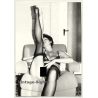 Semi Nude Woman On Lounge Chair / Legs - Lingerie (Vintage Photo B/W GDR 1970s)