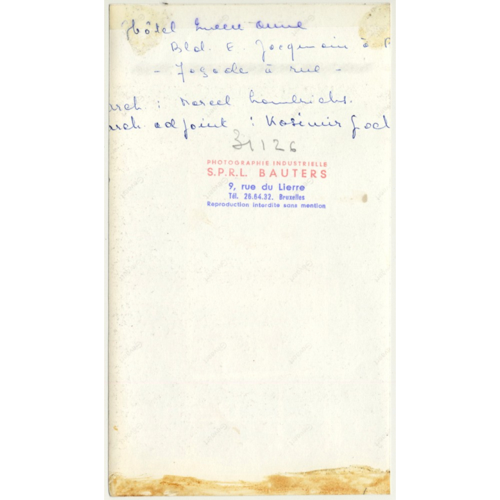 Bruxelles: Hotel Queen Anne / Architecture - M. Lambrichs (Vintage Photo S.P.R.L. Bauter ~1960s)