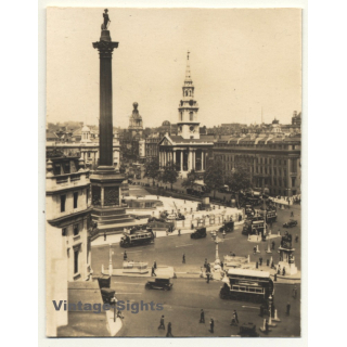 London / UK: Trafalgar Square / Double-Decker - Traffic (Vintage Photo Sepia ~1920s)