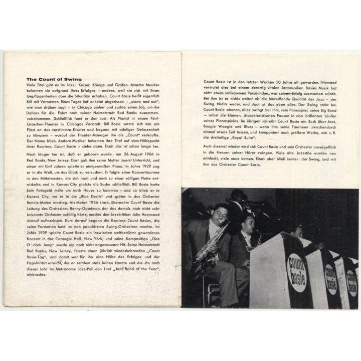 J.H. Mattner Präsentiert Count Basie (Vintage 6 Page Concert Leaflet ~1950s/1960s)