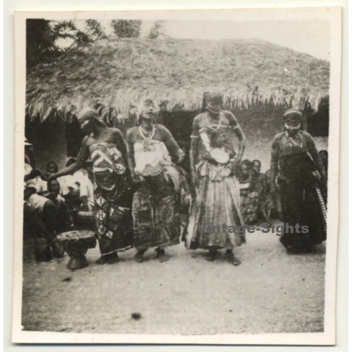 Congo-Belge: 4 Tribal Women In Ceremonial Dress (Vintage Photo ~1940s/1950s)