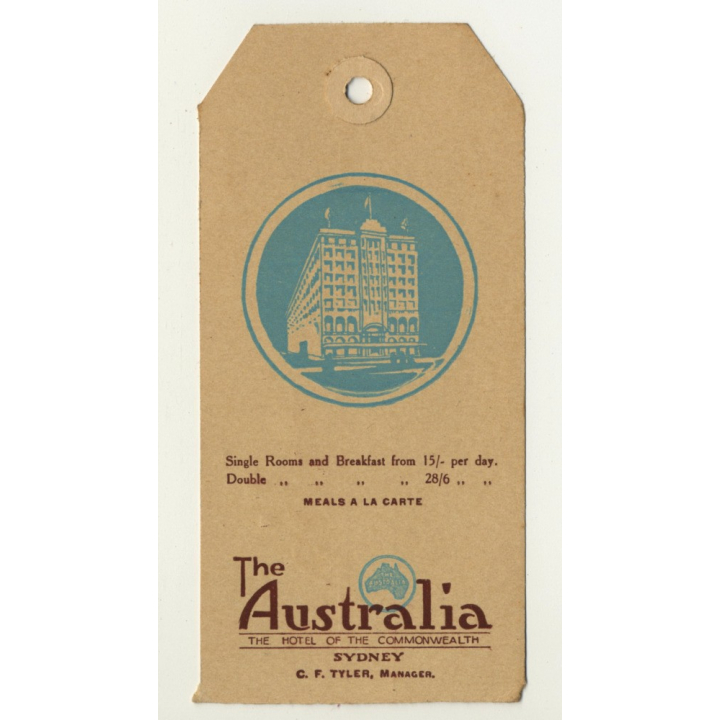 The Australia Hotel - Sydney / Australia (Vintage Luggage Tag)