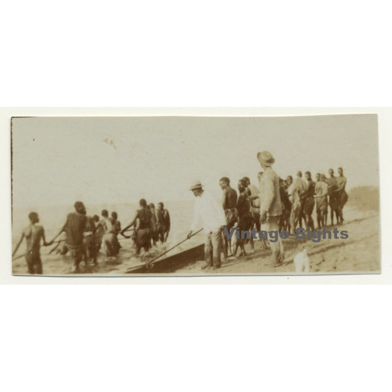 Congo-Belge: Locals Fish W. Self Built Construction - Lac Albert (Vintage Photo ~1920s/1930s)