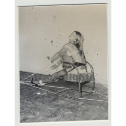 Blonde Beauty Tied On 60s Cantilever Chair / Lingerie - BDSM - 60s Interior (Vintage Amateur Photo)