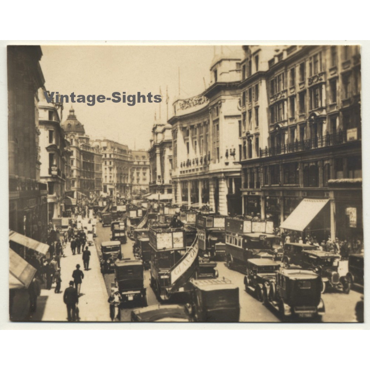 London / UK: Regent Street & Oxford Circus - Double-Decker (Vintage Photo Sepia ~1920s)