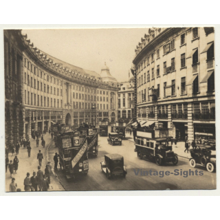 London / UK: Regent Street - Double-Decker - Oldtimer (Vintage Photo Sepia ~1920s)