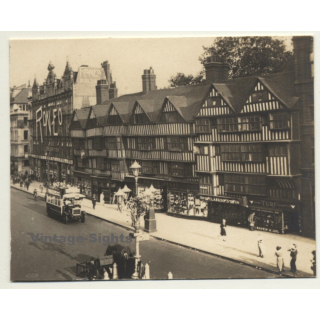London / UK: Old Staple Inn - Holborn - Double-Decker (Vintage Photo Sepia ~1920s)