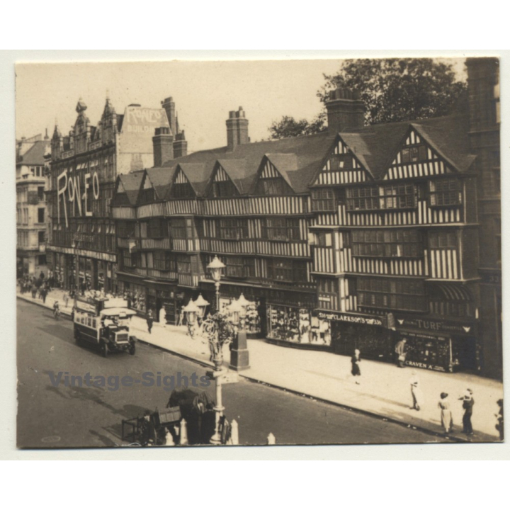London / UK: Old Staple Inn - Holborn - Double-Decker (Vintage Photo Sepia ~1920s)