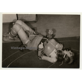 Blonde Woman In Latex Dress Tied On Floor / BDSM (Vintage Photo ~1960s)