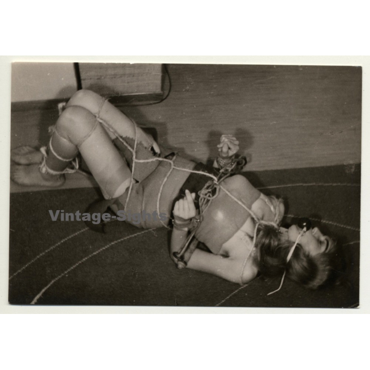 Blonde Woman In Latex Dress Tied On Floor / BDSM (Vintage Photo ~1960s)