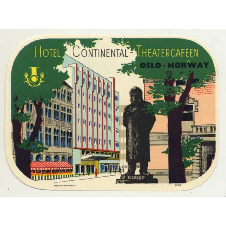 Oslo / Norway: Hotel Continental - Theatercaféen (Vintage Luggage Label)