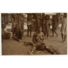 Congo-Belge: Tribal Natives Watch Woman Weaving A Basket (Vintage Photo Sepia 1930)