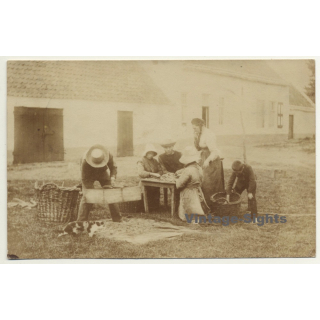 Belgium: Farmer Family Checks On Harvest / Grain Sieve (Vintage RPPC Sepia 1905)