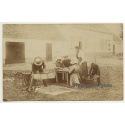 Belgium: Farmer Family Checks On Harvest / Grain Sieve (Vintage RPPC Sepia 1905)