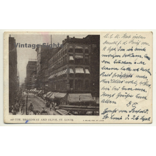 Missouri / USA: Cor, Broadway & Olive, St. Louis (Vintage Postcard 1904)