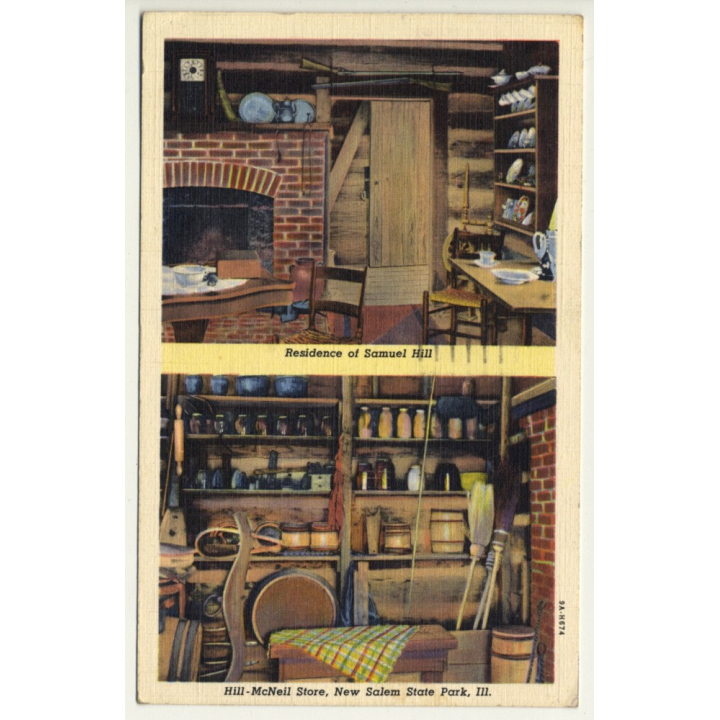 Illinois / USA: Residence Of Samuel Hill - New Salem State Park (Vintage Postcard 1948)